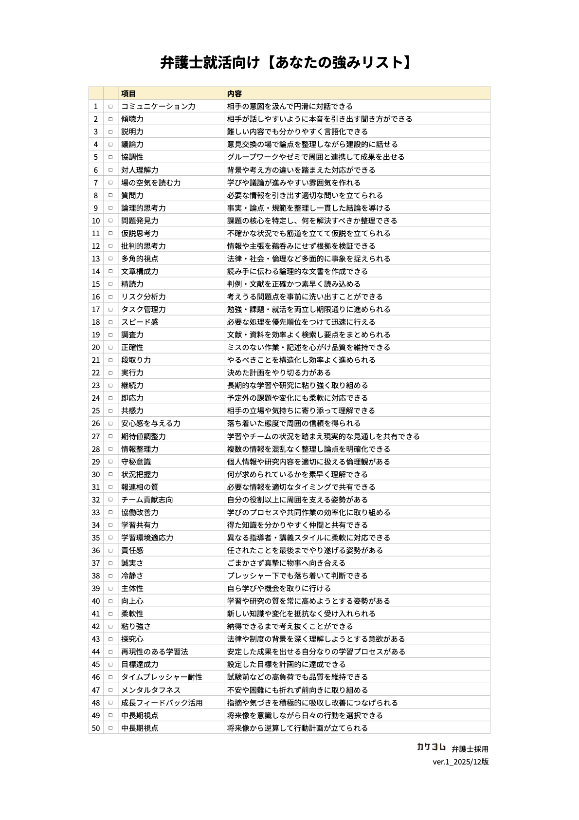【カケコム弁護士採用】PJメインスプレッドシート - 自分の強みリスト（自己分析）.png